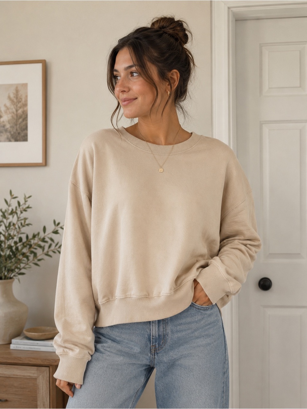 Super soft Elevated sweatshirt in Cream
